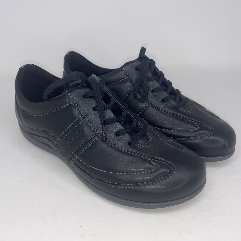 Ecco Cayla Tie Sneakers Women's US 5 5.5 Black Leather Lace-Up Athletic Shoes 36